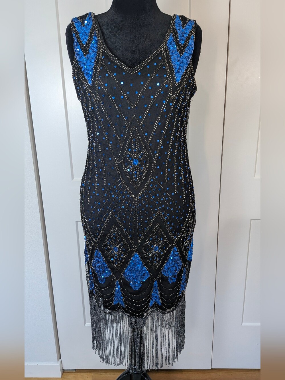Prettyguide Sequin Beaded Flapper Dress Fringe Gatsby Party Costume 20s Style L